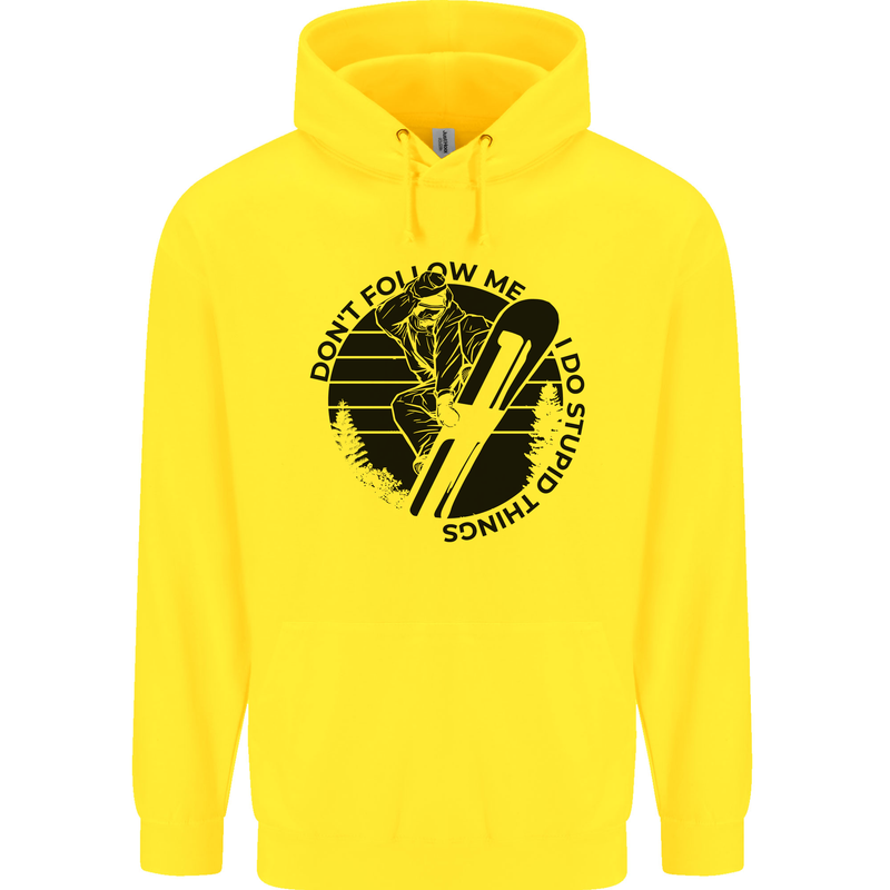 Funny Snowboarder Don't Follow Me Mens 80% Cotton Hoodie Yellow
