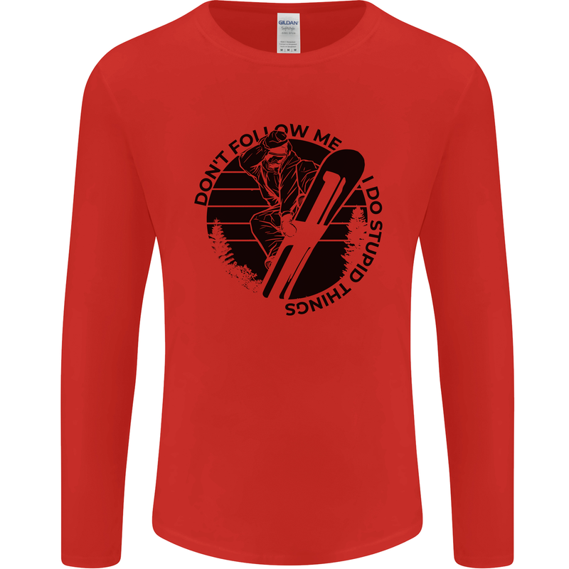 Funny Snowboarder Don't Follow Me Mens Long Sleeve T-Shirt Red