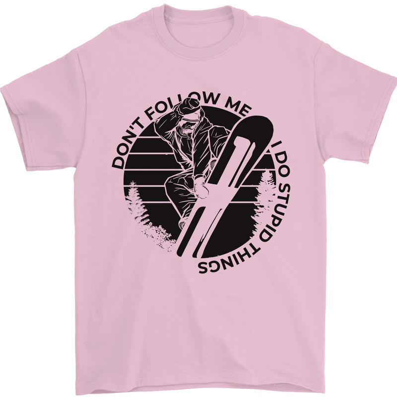 Funny Snowboarder Don't Follow Me Mens T-Shirt 100% Cotton Light Pink