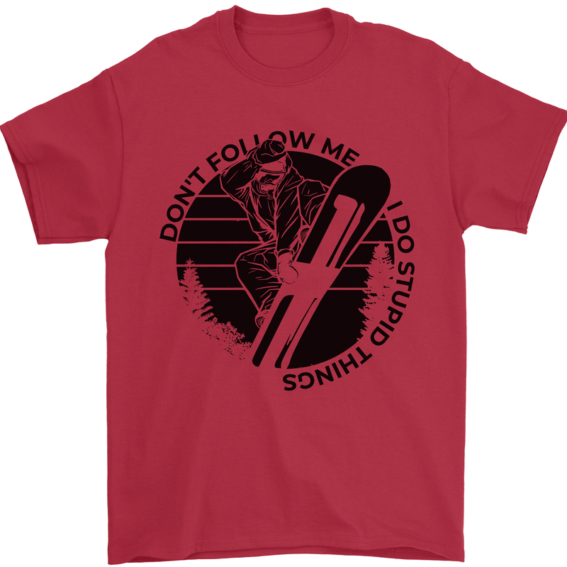 Funny Snowboarder Don't Follow Me Mens T-Shirt 100% Cotton Red