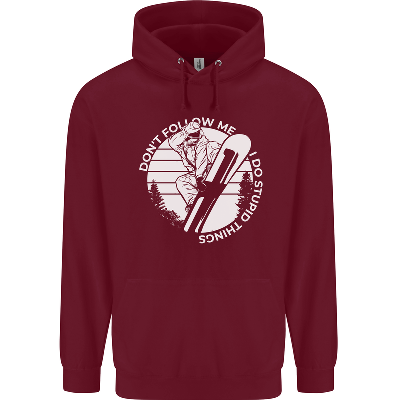 Funny Snowboarding Dont Follow Me Childrens Kids Hoodie Maroon