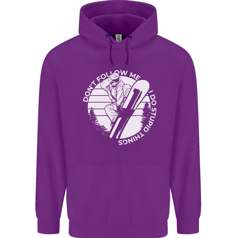 Funny Snowboarding Dont Follow Me Childrens Kids Hoodie Purple