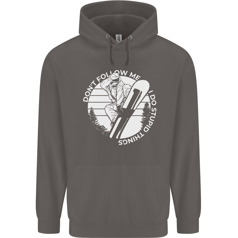 Funny Snowboarding Dont Follow Me Mens 80% Cotton Hoodie Charcoal