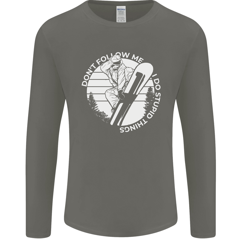Funny Snowboarding Dont Follow Me Mens Long Sleeve T-Shirt Charcoal