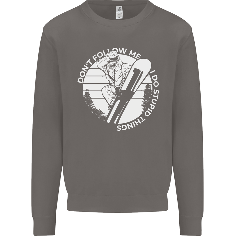 Funny Snowboarding Dont Follow Me Mens Sweatshirt Jumper Charcoal