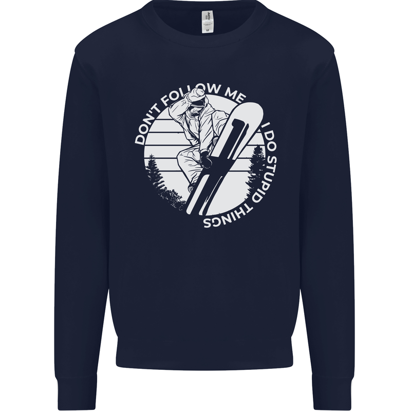 Funny Snowboarding Dont Follow Me Mens Sweatshirt Jumper Navy Blue