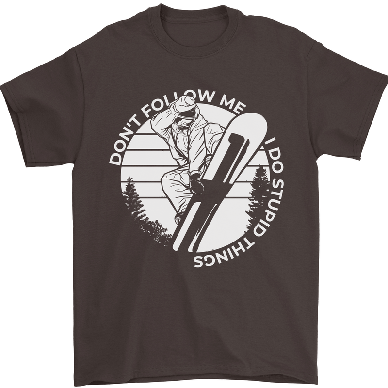 Funny Snowboarding Dont Follow Me Mens T-Shirt 100% Cotton Dark Chocolate