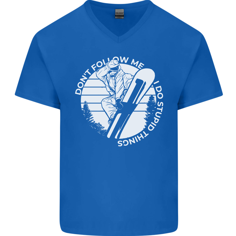 Funny Snowboarding Dont Follow Me Mens V-Neck Cotton T-Shirt Royal Blue
