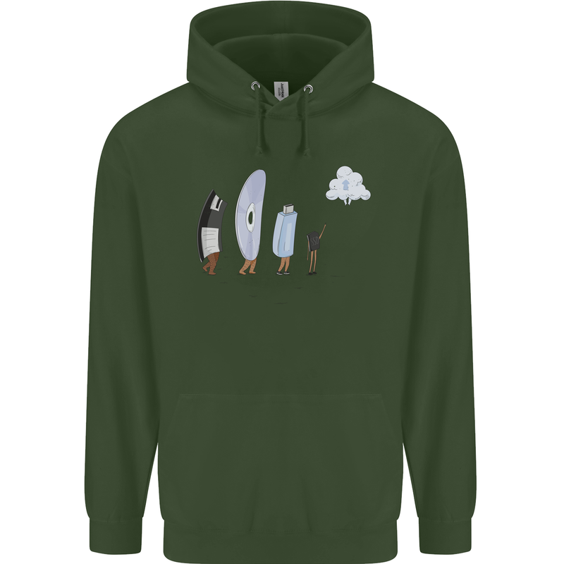 Funny Storage Evolution IT Retro PC Device Childrens Kids Hoodie Forest Green