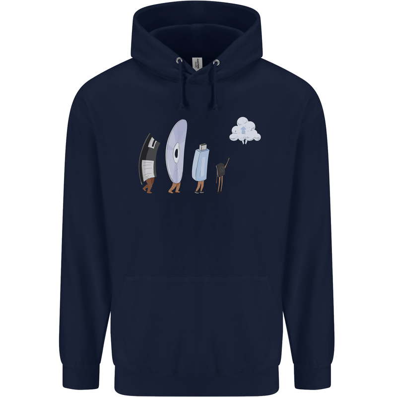 Funny Storage Evolution IT Retro PC Device Childrens Kids Hoodie Navy Blue