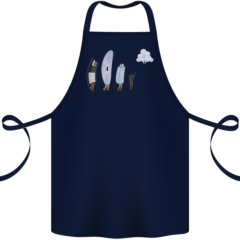 Funny Storage Evolution IT Retro PC Device Cotton Apron 100% Organic Navy Blue