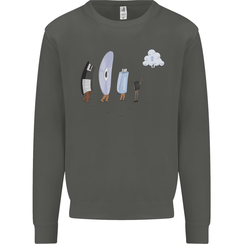 Funny Storage Evolution IT Retro PC Device Kids Sweatshirt Jumper Storm Grey