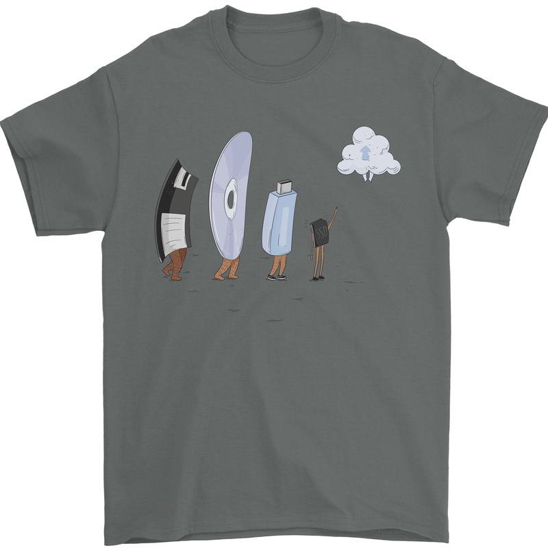 Funny Storage Evolution IT Retro PC Device Mens T-Shirt 100% Cotton Charcoal