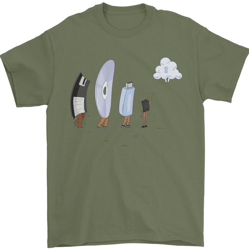 Funny Storage Evolution IT Retro PC Device Mens T-Shirt 100% Cotton Military Green