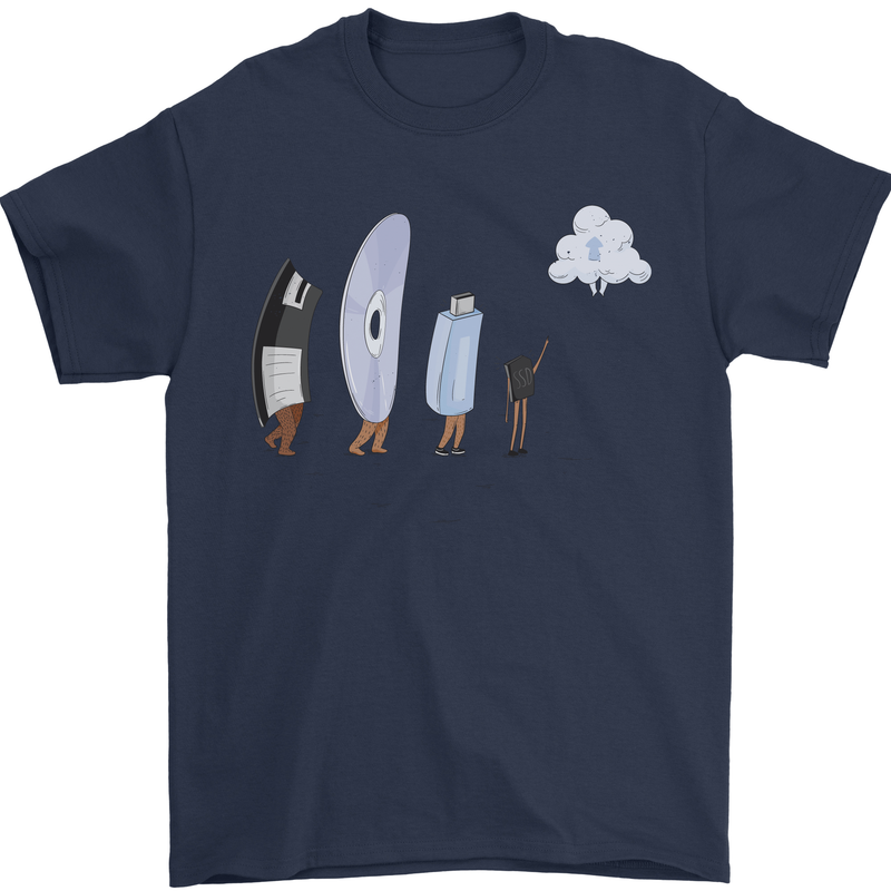 Funny Storage Evolution IT Retro PC Device Mens T-Shirt 100% Cotton Navy Blue