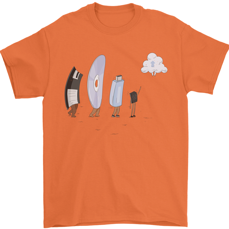 Funny Storage Evolution IT Retro PC Device Mens T-Shirt 100% Cotton Orange