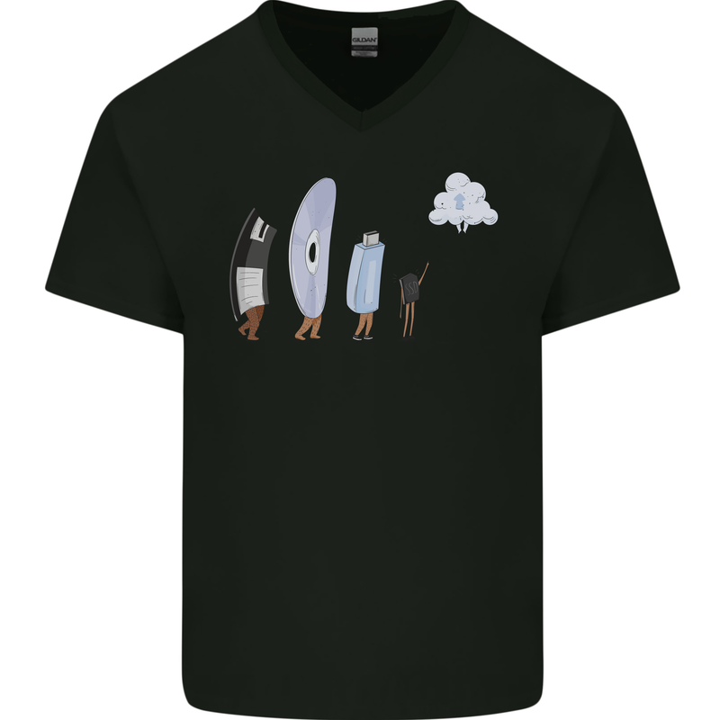 Funny Storage Evolution IT Retro PC Device Mens V-Neck Cotton T-Shirt Black