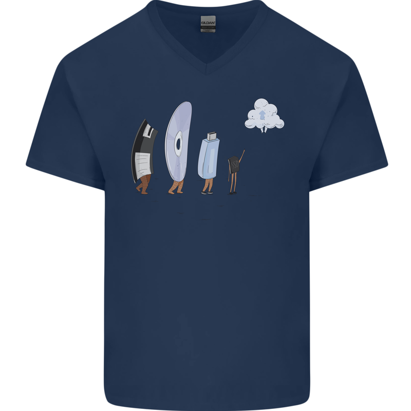 Funny Storage Evolution IT Retro PC Device Mens V-Neck Cotton T-Shirt Navy Blue