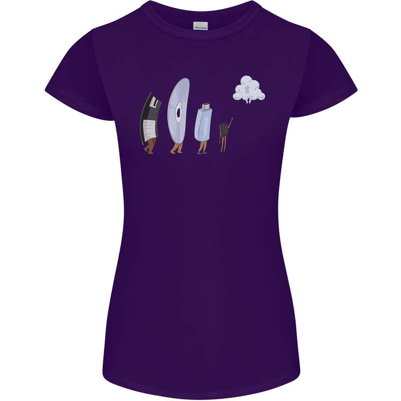 Funny Storage Evolution IT Retro PC Device Womens Petite Cut T-Shirt Purple
