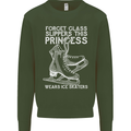 Funny This Princess Wears Ice Skates Skater Kids Sweatshirt Jumper Forest Green