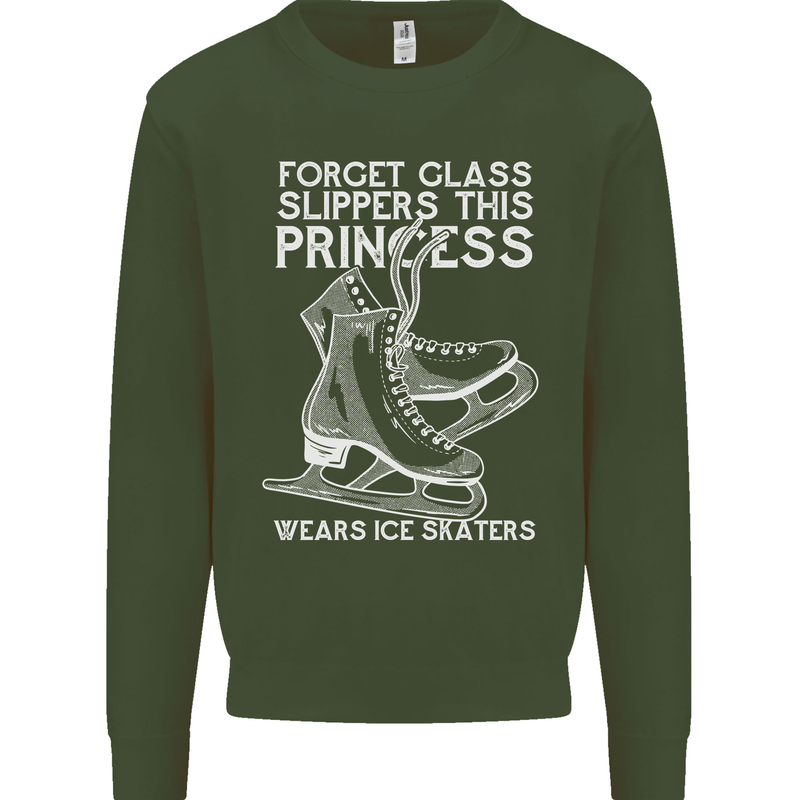 Funny This Princess Wears Ice Skates Skater Kids Sweatshirt Jumper Forest Green