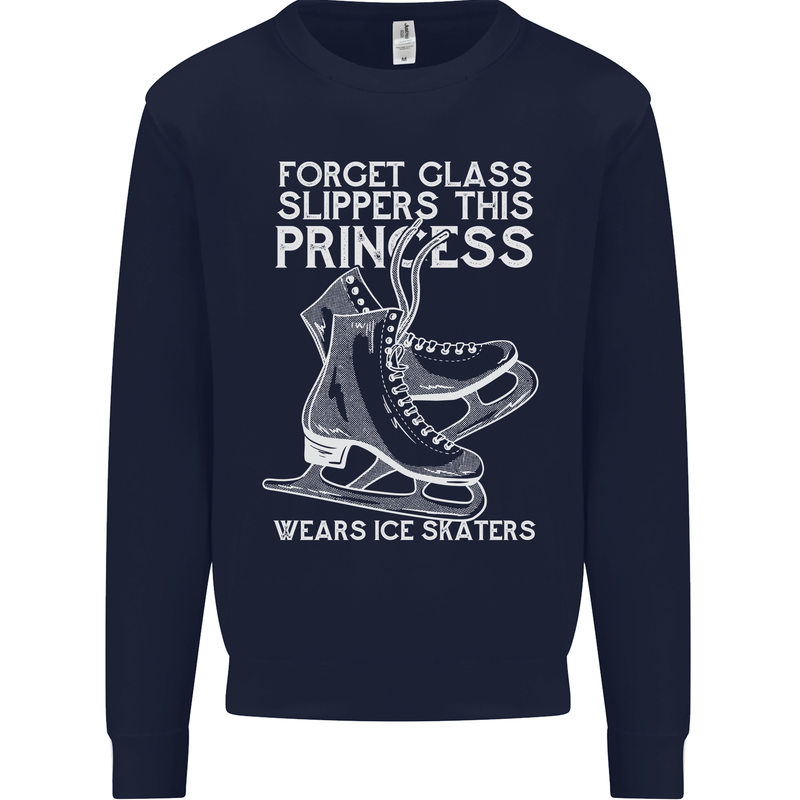 Funny This Princess Wears Ice Skates Skater Kids Sweatshirt Jumper Navy Blue