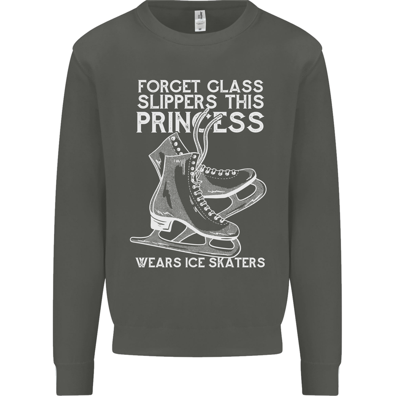 Funny This Princess Wears Ice Skates Skater Kids Sweatshirt Jumper Storm Grey