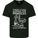 Funny This Princess Wears Ice Skates Skater Mens V-Neck Cotton T-Shirt Black