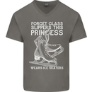 Funny This Princess Wears Ice Skates Skater Mens V-Neck Cotton T-Shirt Charcoal