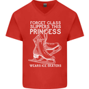Funny This Princess Wears Ice Skates Skater Mens V-Neck Cotton T-Shirt Red