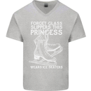 Funny This Princess Wears Ice Skates Skater Mens V-Neck Cotton T-Shirt Sports Grey