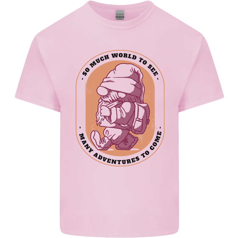 Funny Trekking Gnome Travelling Holiday Mens Cotton T-Shirt Tee Top Light Pink