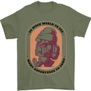 Funny Trekking Gnome Travelling Holiday Mens T-Shirt 100% Cotton Military Green