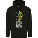 Funny Weed Cannabis Smoke and Fly Childrens Kids Hoodie Black