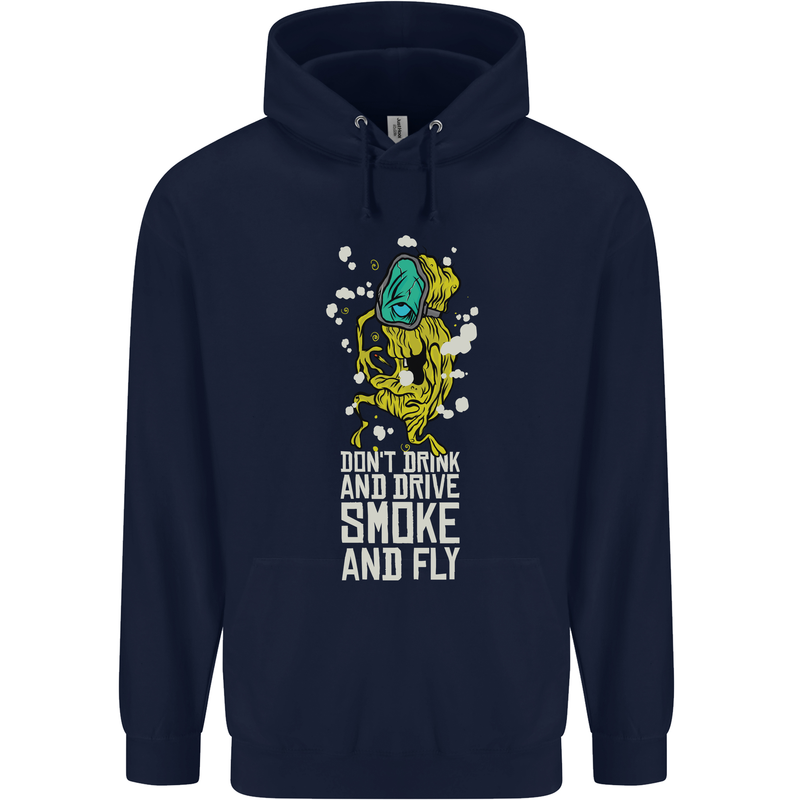 Funny Weed Cannabis Smoke and Fly Childrens Kids Hoodie Navy Blue