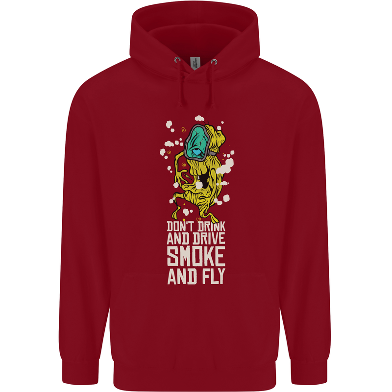 Funny Weed Cannabis Smoke and Fly Childrens Kids Hoodie Red