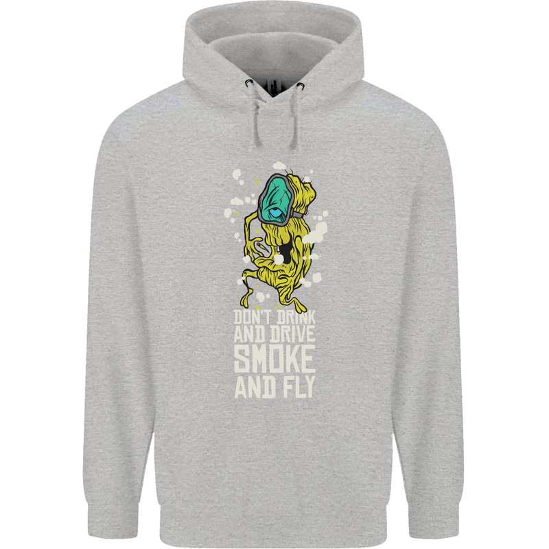 Funny Weed Cannabis Smoke and Fly Childrens Kids Hoodie Sports Grey