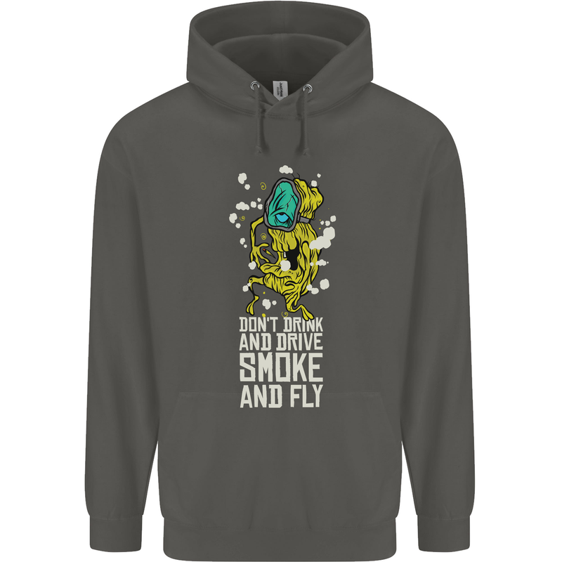 Funny Weed Cannabis Smoke and Fly Childrens Kids Hoodie Storm Grey
