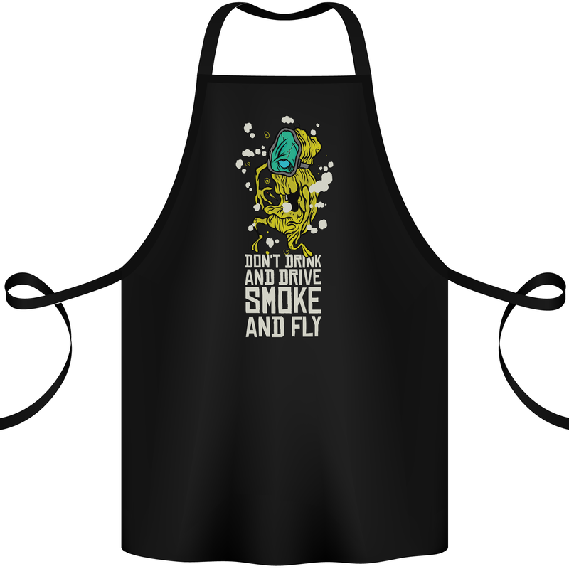 Funny Weed Cannabis Smoke and Fly Cotton Apron 100% Organic Black
