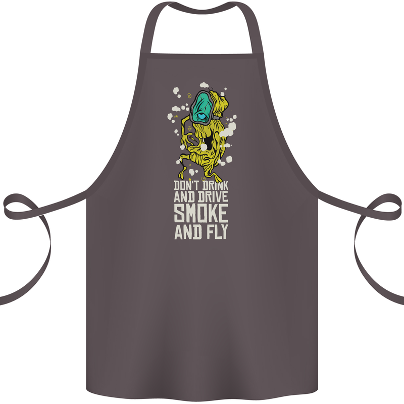 Funny Weed Cannabis Smoke and Fly Cotton Apron 100% Organic Dark Grey