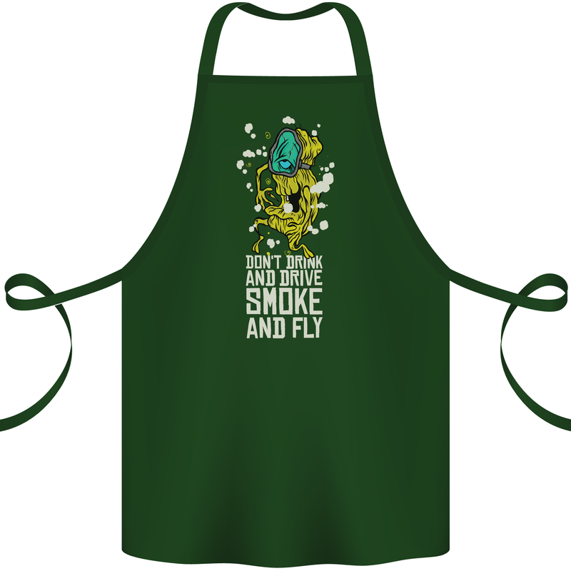Funny Weed Cannabis Smoke and Fly Cotton Apron 100% Organic Forest Green