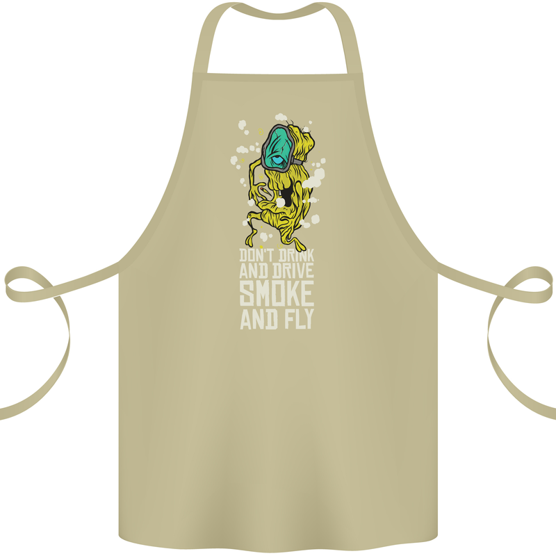Funny Weed Cannabis Smoke and Fly Cotton Apron 100% Organic Khaki