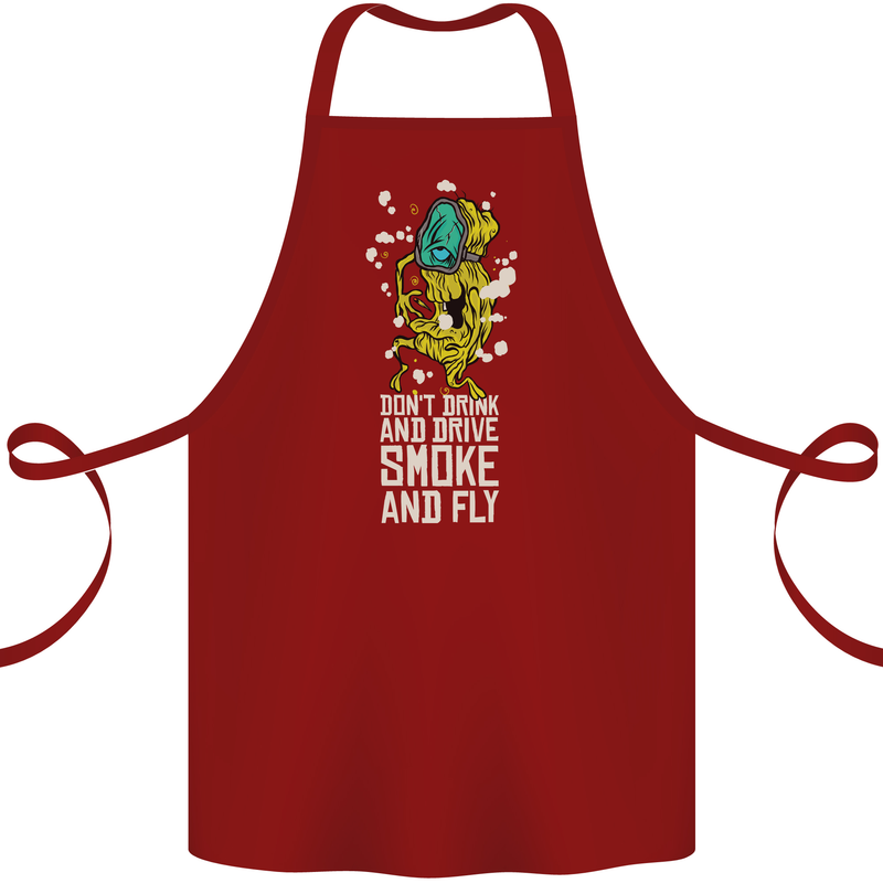 Funny Weed Cannabis Smoke and Fly Cotton Apron 100% Organic Maroon