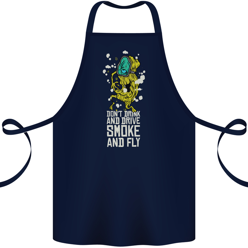 Funny Weed Cannabis Smoke and Fly Cotton Apron 100% Organic Navy Blue