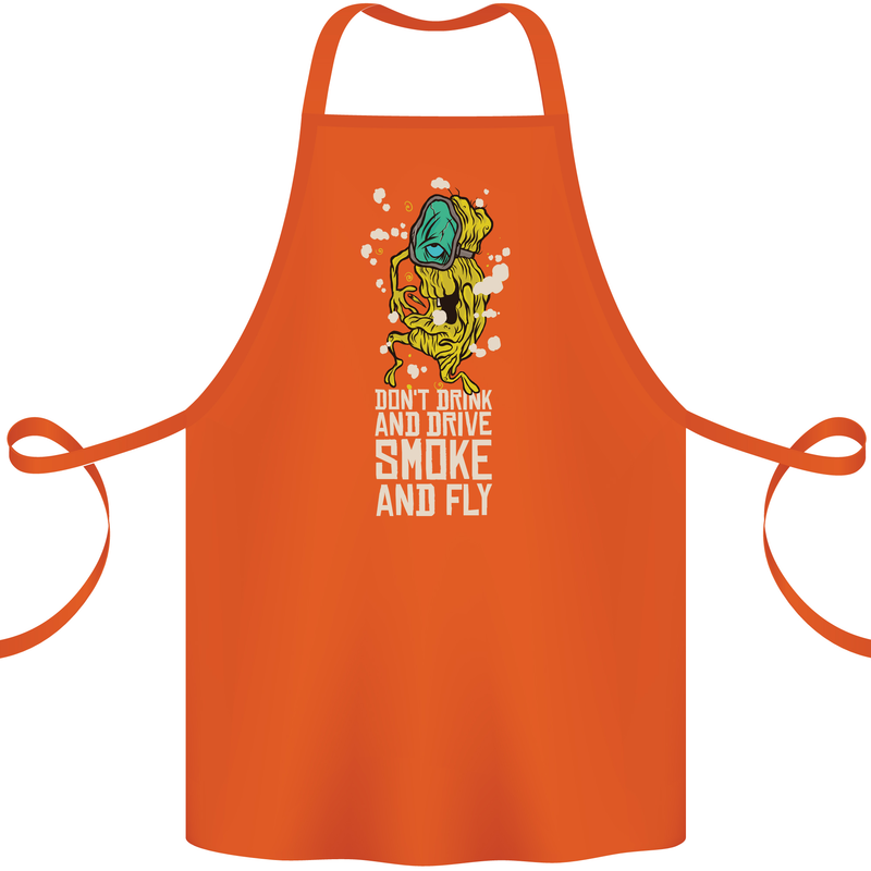Funny Weed Cannabis Smoke and Fly Cotton Apron 100% Organic Orange