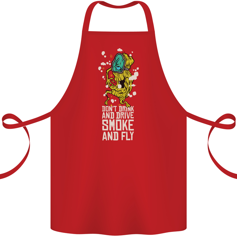 Funny Weed Cannabis Smoke and Fly Cotton Apron 100% Organic Red
