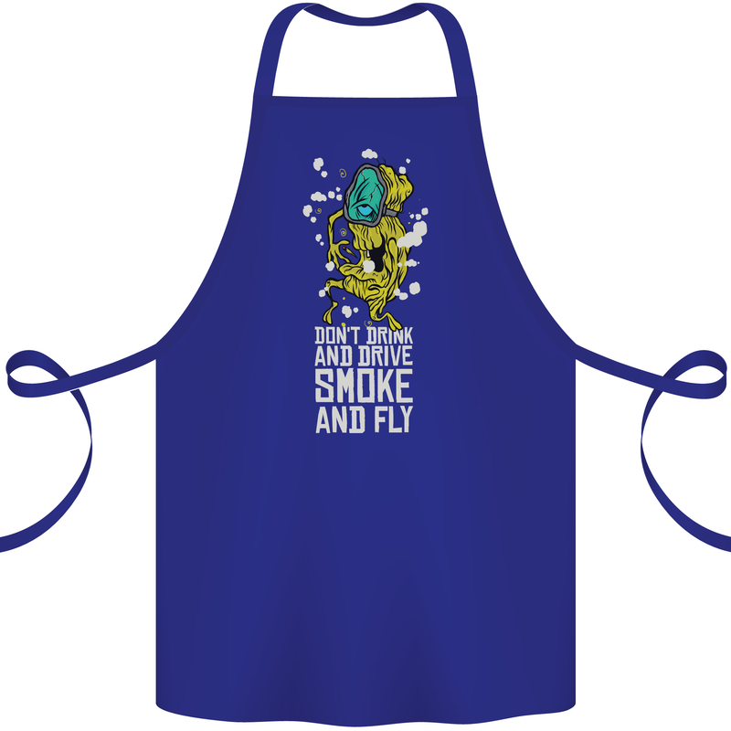 Funny Weed Cannabis Smoke and Fly Cotton Apron 100% Organic Royal Blue