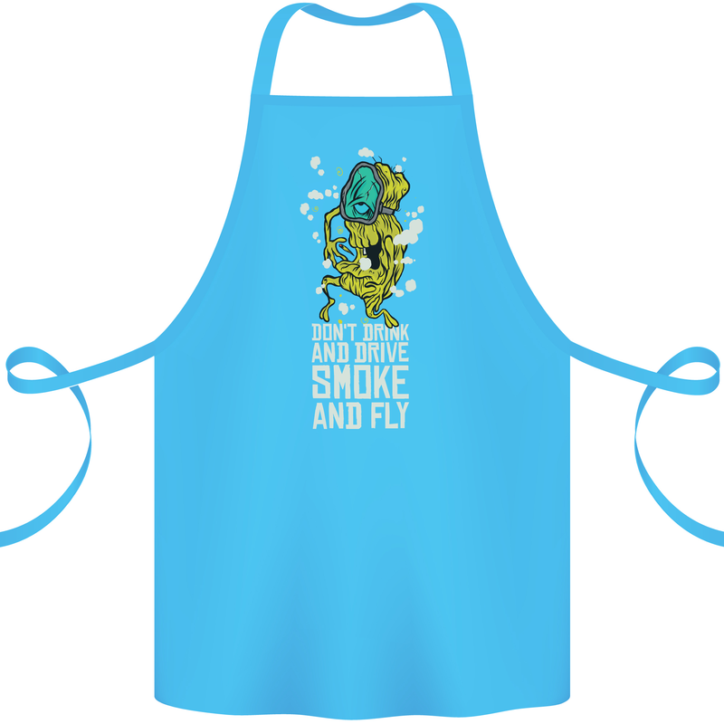 Funny Weed Cannabis Smoke and Fly Cotton Apron 100% Organic Turquoise