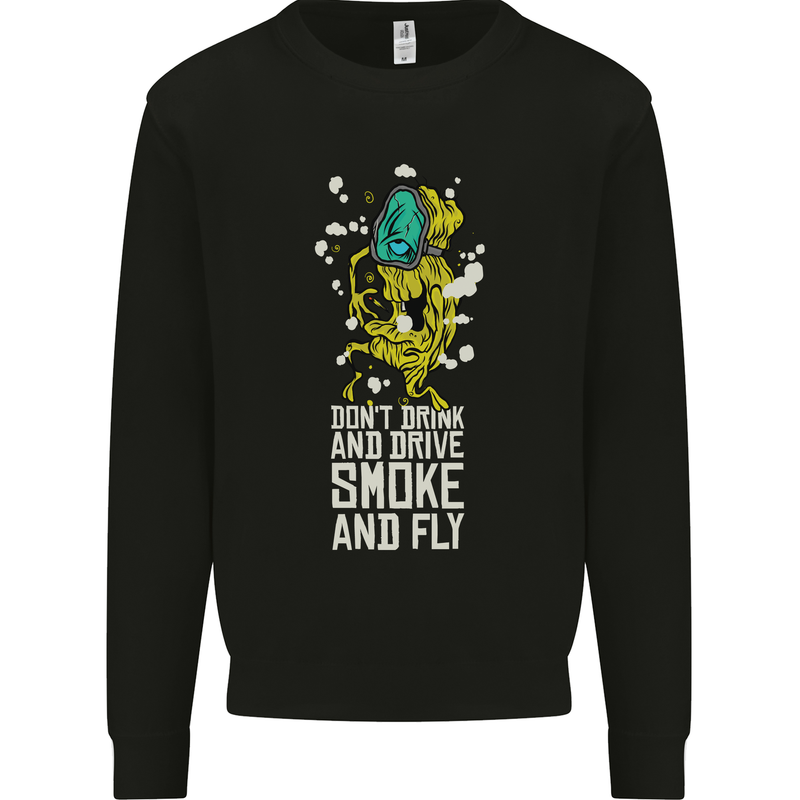 Funny Weed Cannabis Smoke and Fly Kids Sweatshirt Jumper Black