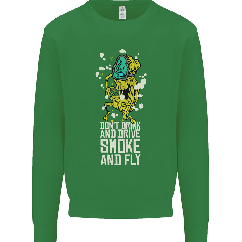 Funny Weed Cannabis Smoke and Fly Kids Sweatshirt Jumper Irish Green